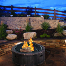 Load image into Gallery viewer, Sun Joe SJFP35-STN-RWD 35-In. Cast Stone Base, Wood Burning Fire Pit w/Dome Screen and Poker, Rivetted Wood