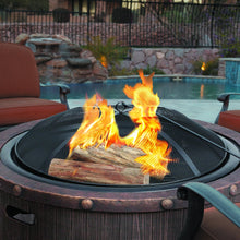 Load image into Gallery viewer, Sun Joe SJFP35-STN-RWD 35-In. Cast Stone Base, Wood Burning Fire Pit w/Dome Screen and Poker, Rivetted Wood