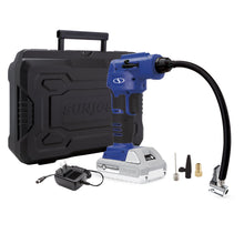 Load image into Gallery viewer, Sun Joe 24V-AJC-LTE-SJB 24-Volt iON+ Cordless Portable Air Compressor Kit | W/ 2.0-Ah Battery, Charger, Storage Bag, and Nozzle Adapters (Blue)
