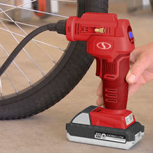 Load image into Gallery viewer, Sun Joe 24V-AJC-LTW-RED 24-Volt iON+ Cordless Portable Air Comporessor Kit | W/ 1.3-Ah Battery, Charger, Storage Bag, and Nozzle Adapters (Red)
